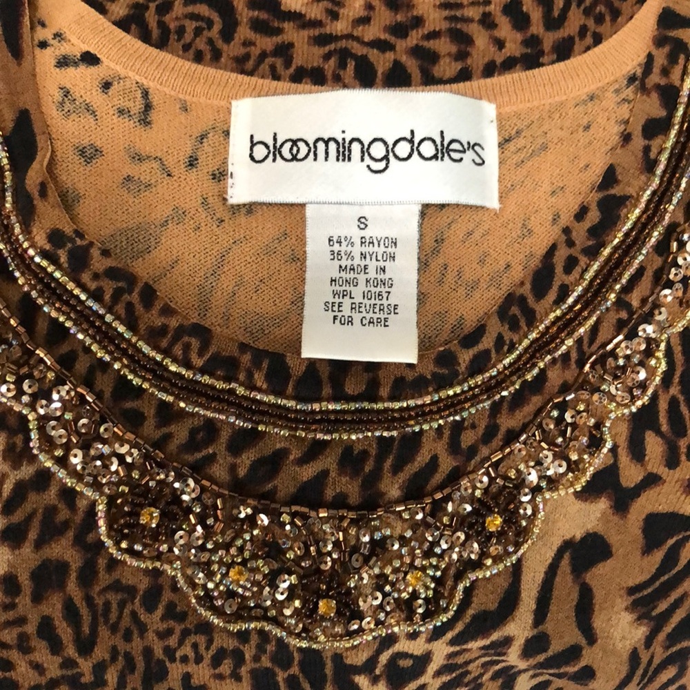 Bloomingdales vintage embellished animal print knit top S - Picture 8 of 8
